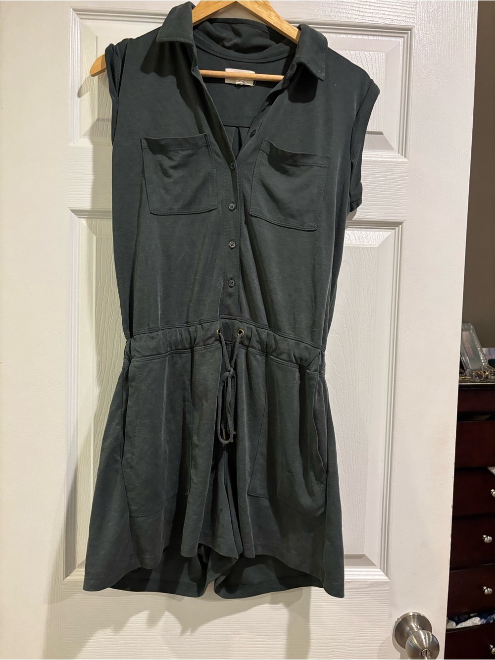 Sleeveless Drawstring Romper Dress - Charcoal Black